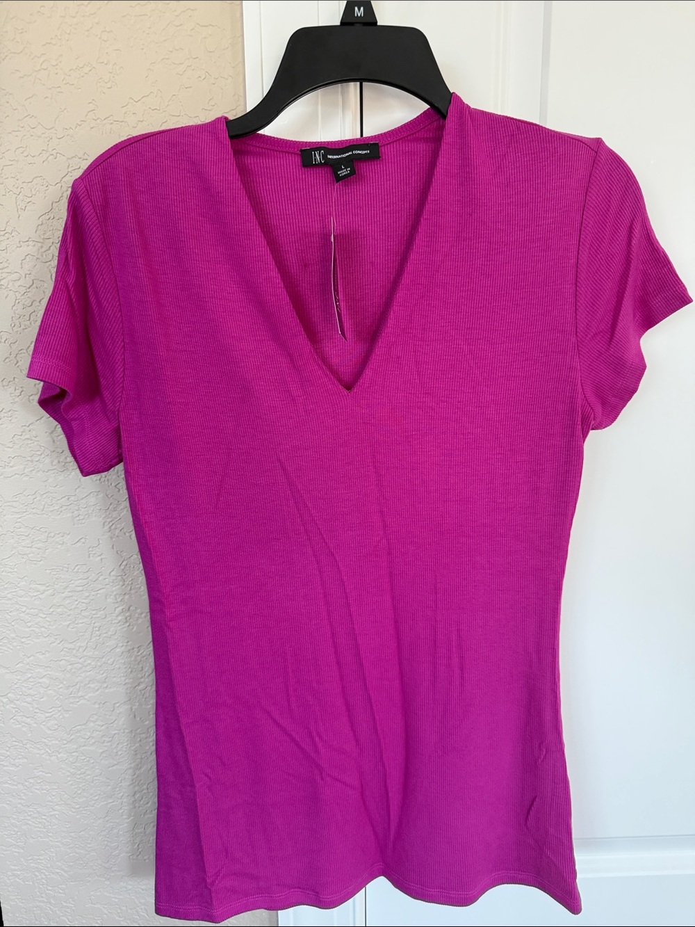 INC International Concepts Fuchsia V-Neck Short Sleeve Top
